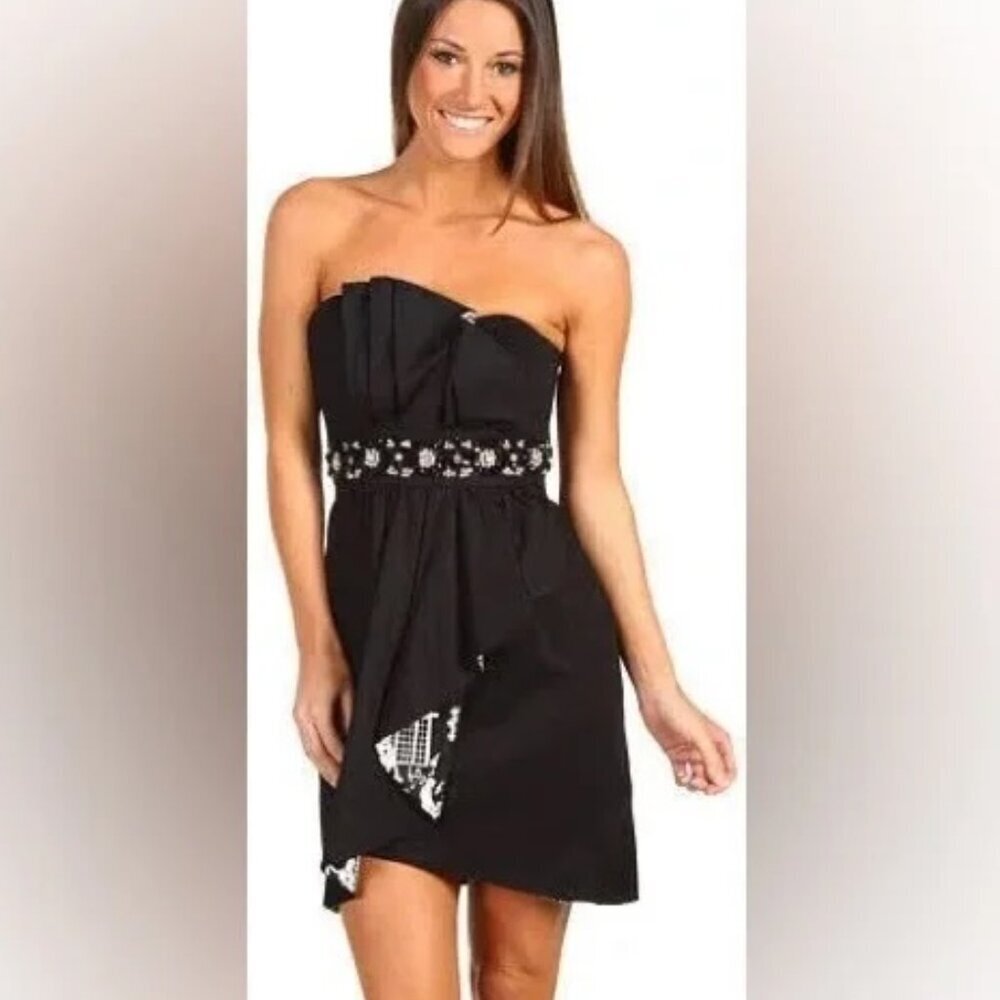 Lilly Pulitzer Crystal Black Late Night Toile Underlay Beaded Waist Dress